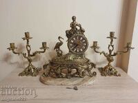 Baroque Mantel Bronze Clock with 2 Candlesticks WORKING