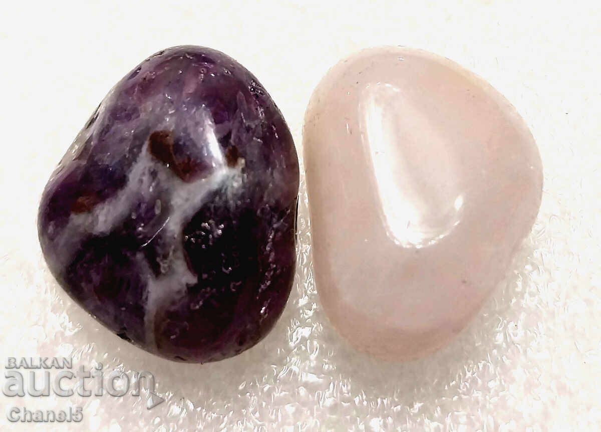 NATURAL AMETHYST AND ROSE QUARTZ, PAIR - 57.55 carats (250) with price 19.90 BGN | € 10.17
