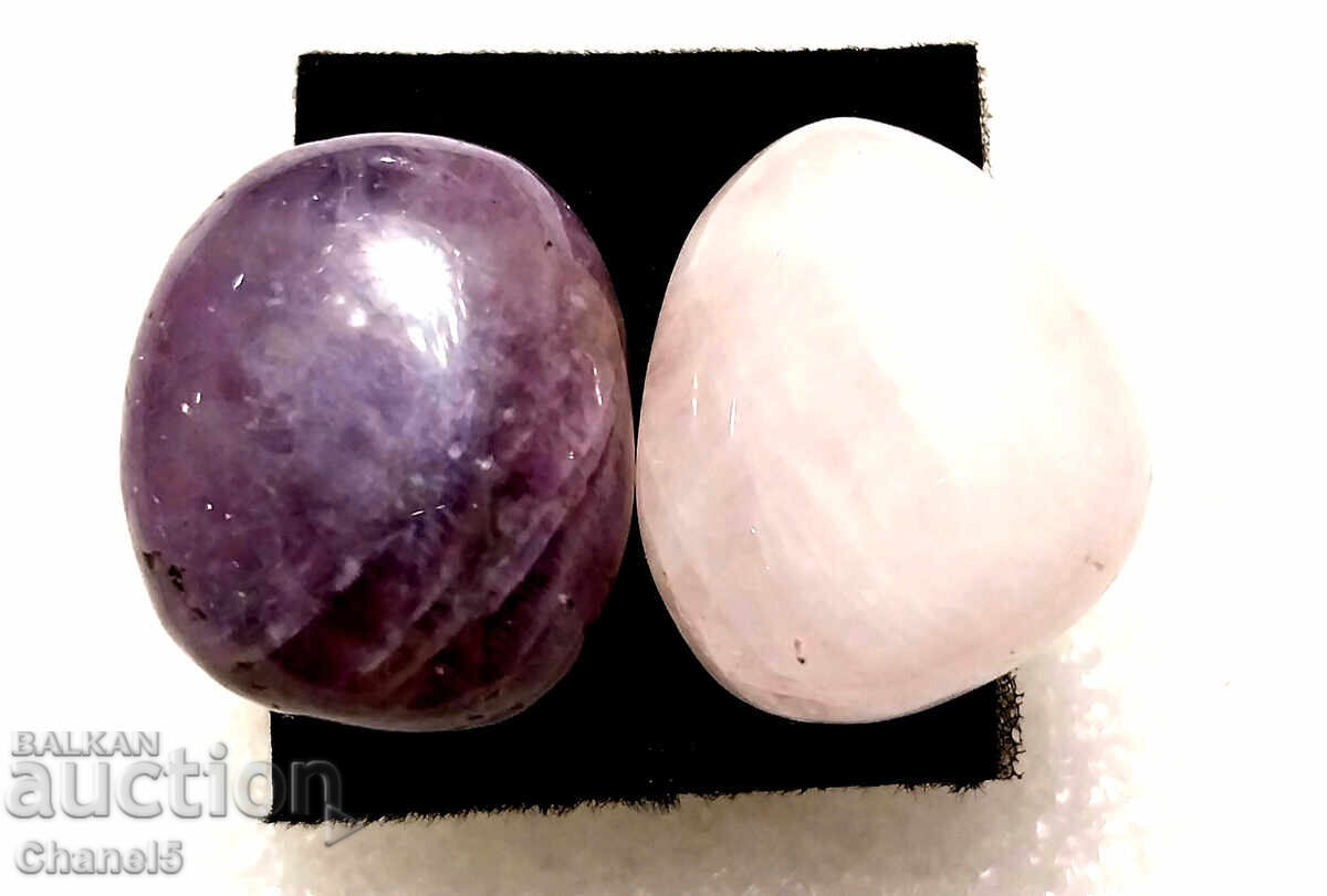 NATURAL AMETHYST AND ROSE QUARTZ, PAIR - 55.00 carats (252) with price 19.00 BGN | € 9.71 NATURAL AMETHYST AND ROSE QUARTZ, PAIR - 55.00 carats (252) with price 19.00 BGN | € 9.71