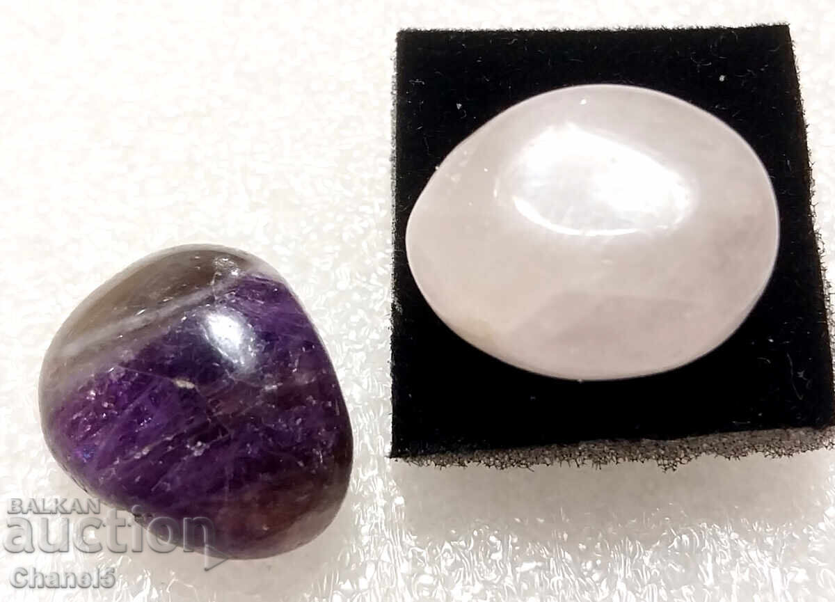 NATURAL AMETHYST AND ROSE QUARTZ, PAIR - 55.00 carats (253) with price 19.00 BGN | € 9.71 NATURAL AMETHYST AND ROSE QUARTZ, PAIR - 55.00 carats (253) with price 19.00 BGN | € 9.71