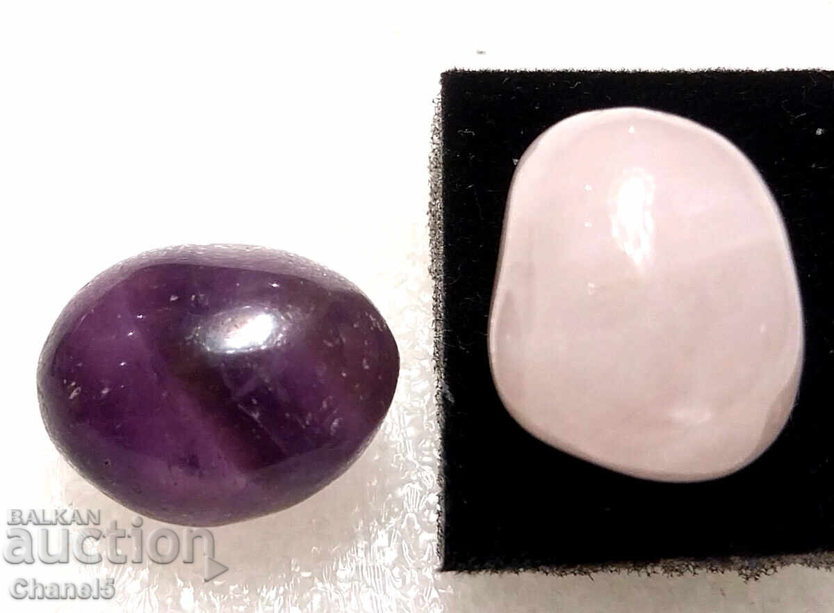 NATURAL AMETHYST AND ROSE QUARTZ, PAIR - 55.75 carats (254) with price 18.00 BGN | € 9.20 NATURAL AMETHYST AND ROSE QUARTZ, PAIR - 55.75 carats (254) with price 18.00 BGN | € 9.20