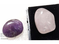 NATURAL AMETHYST AND ROSE QUARTZ, PAIR - 31.35 carats (255)