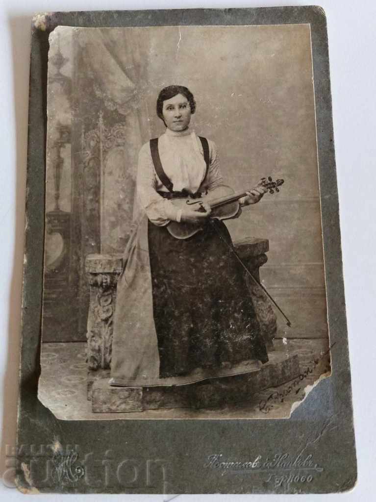 Old Photo Photograph Cardboard Violin Violin Bow Old Photo Photograph Cardboard Violin Violin Bow