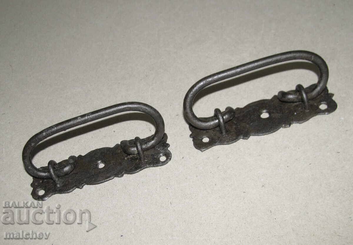 Lot of 2 antique iron handles for chests, 9.5 cm, cleaner - 5 Lot of 2 antique iron handles for chests, 9.5 cm, cleaner - 5