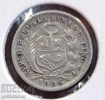 Перу 1/2 Динаро 1905г Сребро ! с цена 22.00 лв. | € 11.25 Перу 1/2 Динаро 1905г Сребро ! с цена 22.00 лв. | € 11.25