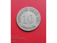 Γερμανία-10 Pfennig 1891 E-Muldenhüten