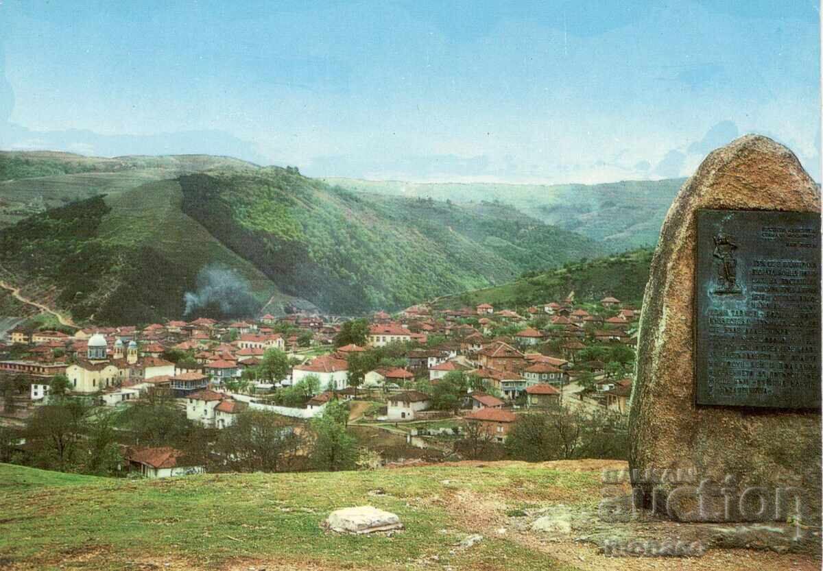 Old postcard - Gorge, General view with the memorial plaque