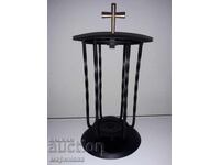 CANDLEHOLDER. WROUGHT IRON, BRASS. CROSS