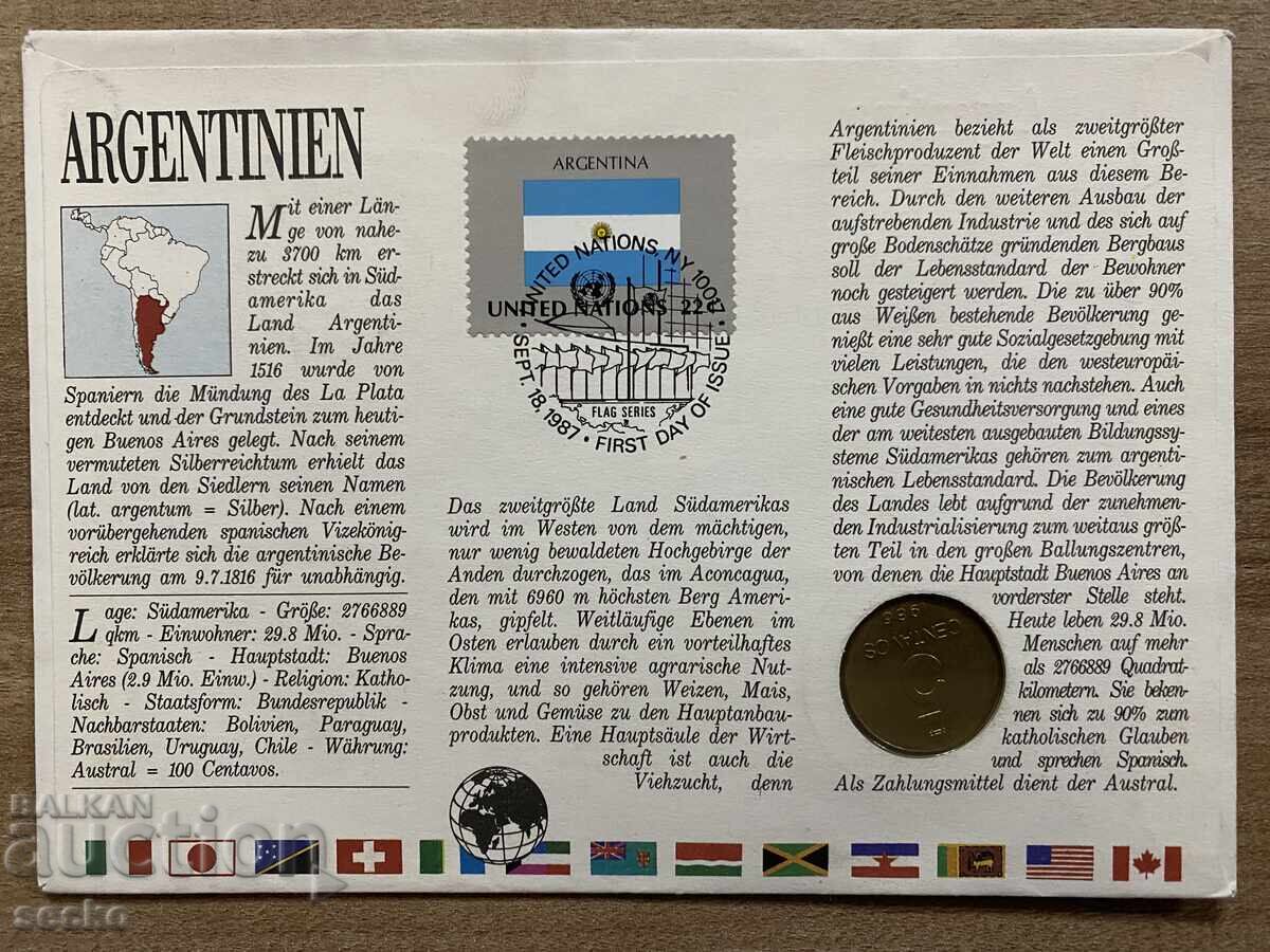 Postal envelope with coin /Numisbrief/ - Argentina - 1987 with price 7.00 BGN | € 3.58 Postal envelope with coin /Numisbrief/ - Argentina - 1987 with price 7.00 BGN | € 3.58