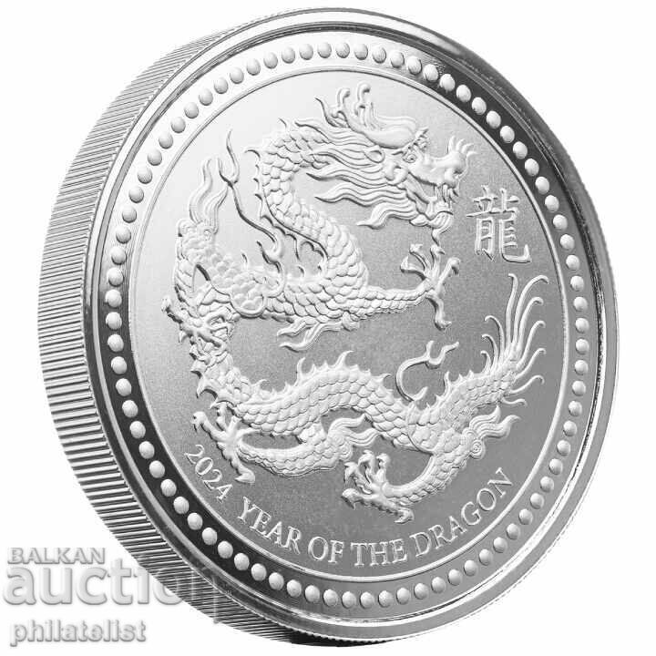 Samoa 2024 5 Talas - Anul Dragonului - Monedă de argint de 2 OZ