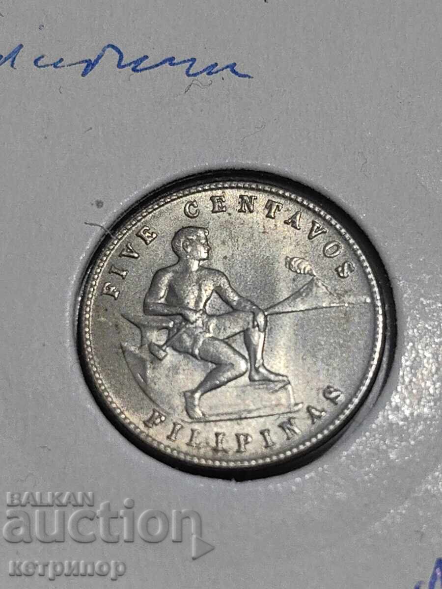 5 Cent Filipine SUA 1944 S Nichel