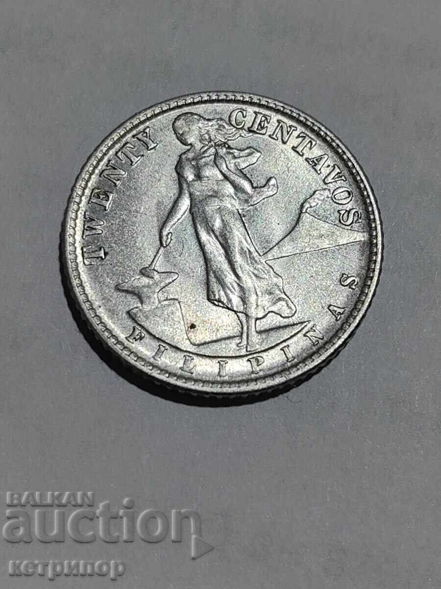 20 cents Philippines American 1944 D silver with price 38.00 BGN | € 19.43