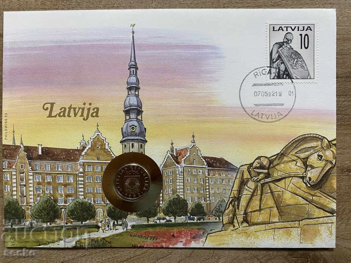 Пощенски плик с монета /Numisbrief/ - Латвия/Latvia