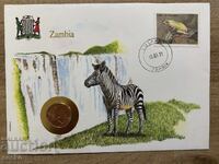 Пощенски плик с монета /Numisbrief/ - Замбия/Zambia - 1991