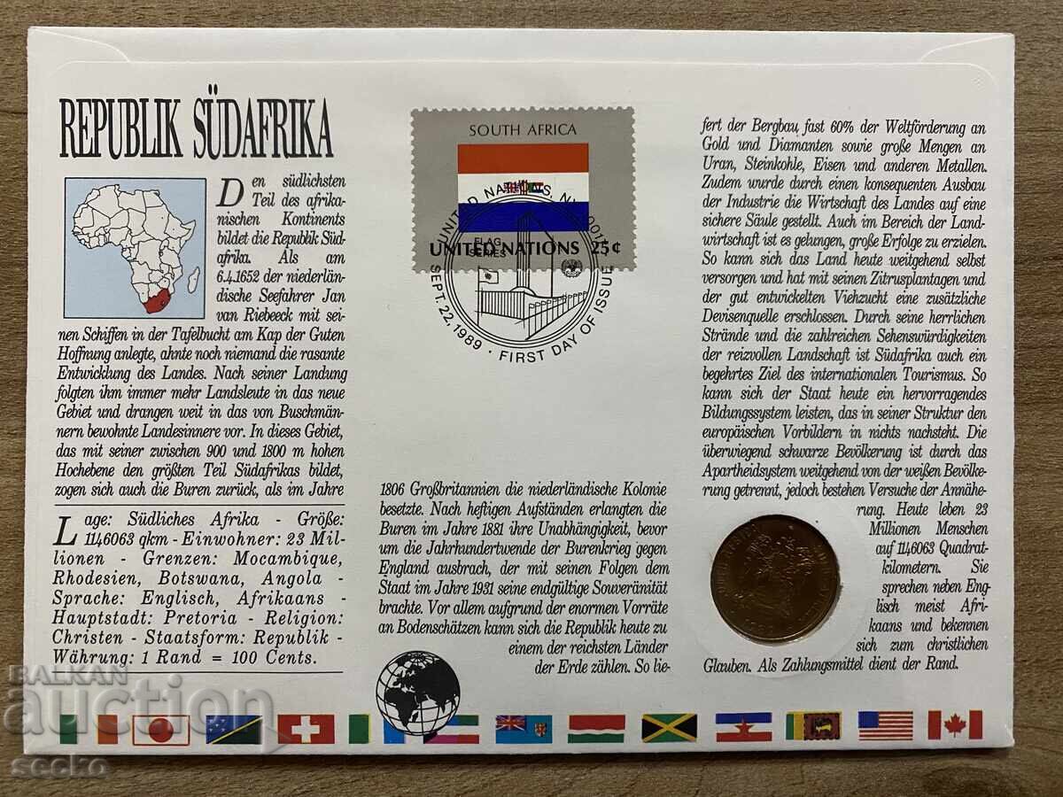 Postal envelope with coin /Numisbrief/ - South Africa- 1990 with price 8.00 BGN | € 4.09 Postal envelope with coin /Numisbrief/ - South Africa- 1990 with price 8.00 BGN | € 4.09