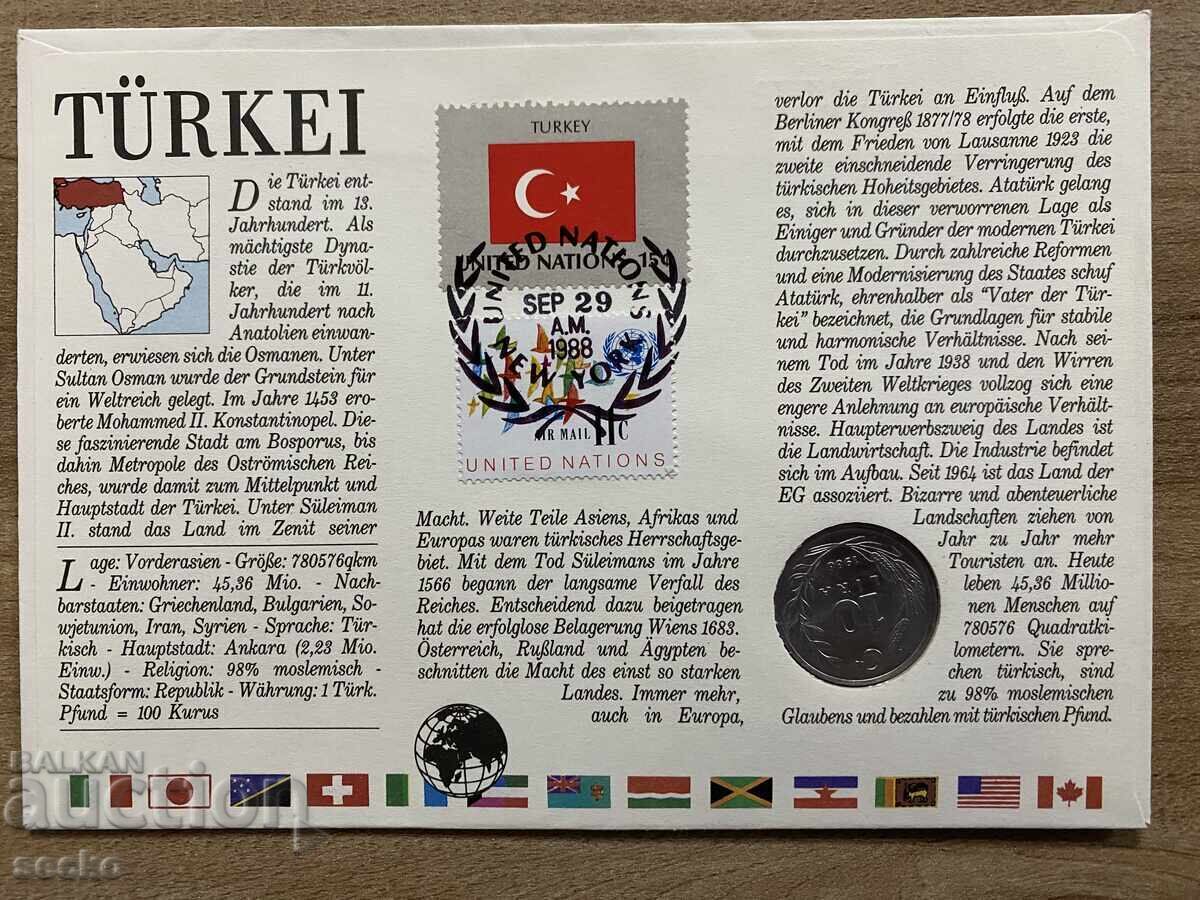 Postal envelope with coin /Numisbrief/ - Turkey - 1988 with price 7.00 BGN | € 3.58 Postal envelope with coin /Numisbrief/ - Turkey - 1988 with price 7.00 BGN | € 3.58