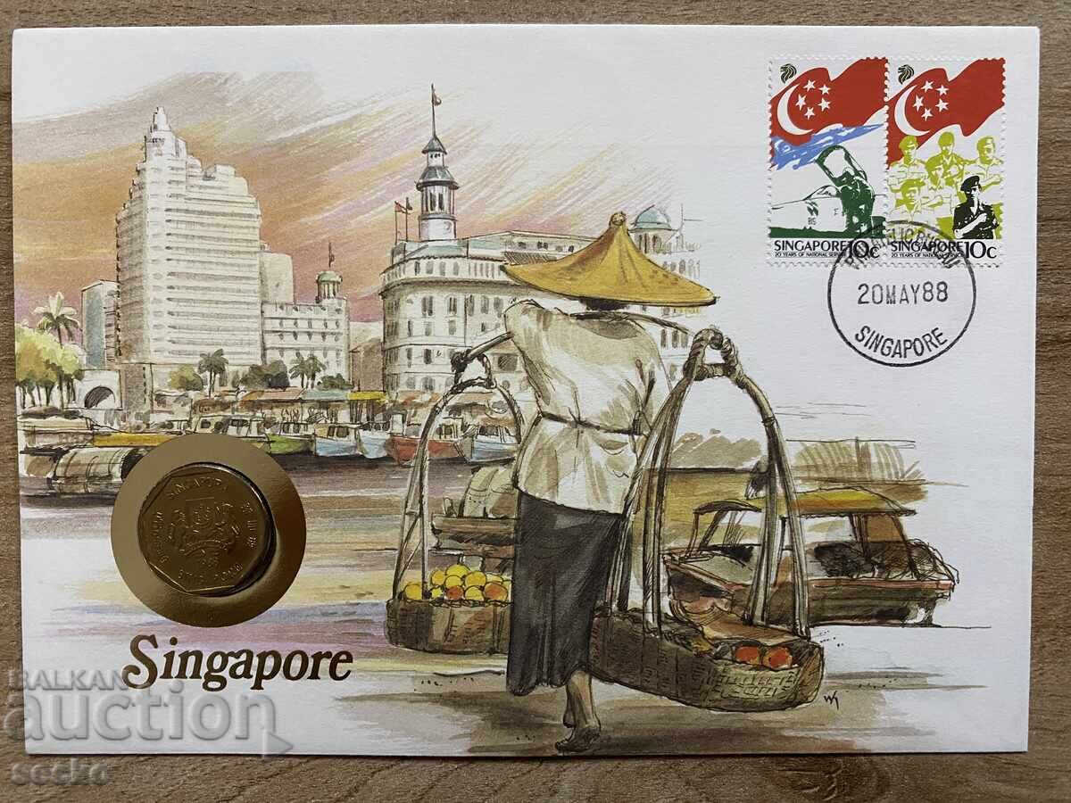 Plic poștal cu monedă /Numisbrief/ - Singapore - 1988