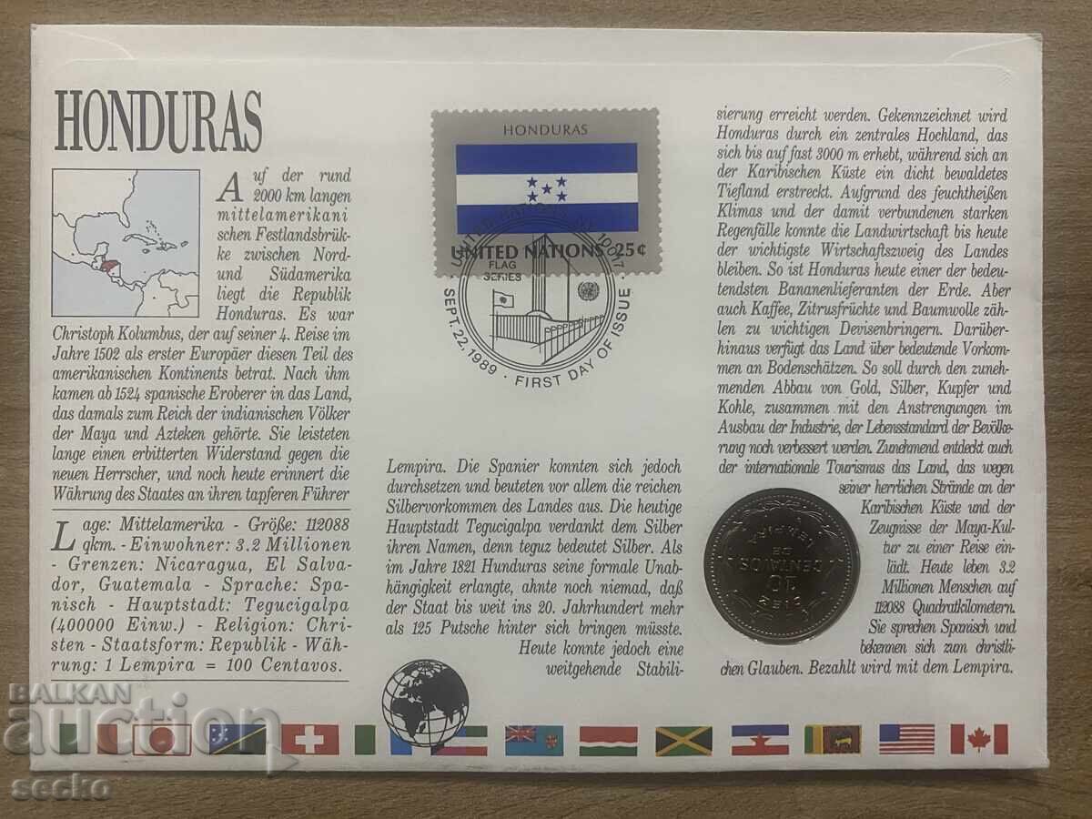 Postal envelope with coin /Numisbrief/ - Honduras - 1986 with price 8.00 BGN | € 4.09 Postal envelope with coin /Numisbrief/ - Honduras - 1986 with price 8.00 BGN | € 4.09