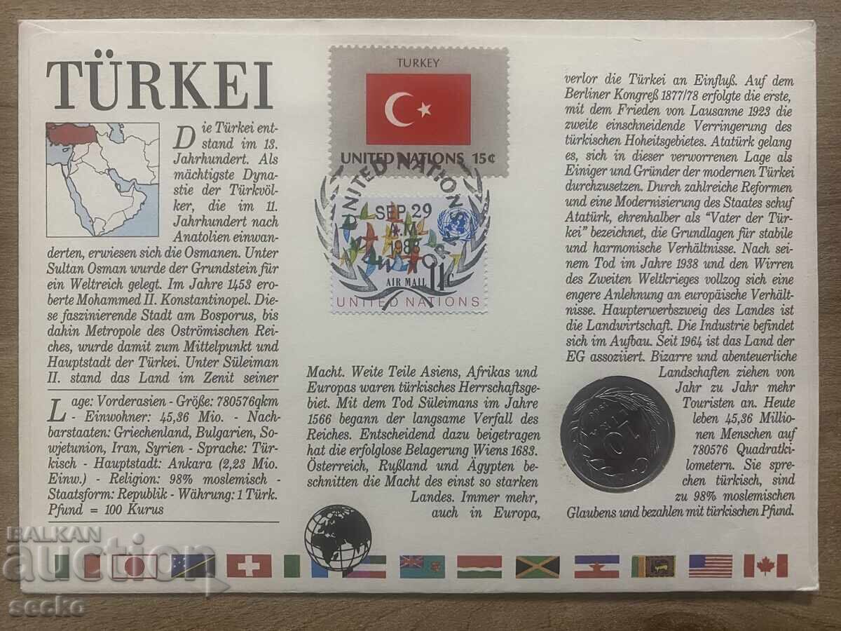 Postal envelope with coin /Numisbrief/ - Turkey - 1988 with price 7.00 BGN | € 3.58 Postal envelope with coin /Numisbrief/ - Turkey - 1988 with price 7.00 BGN | € 3.58