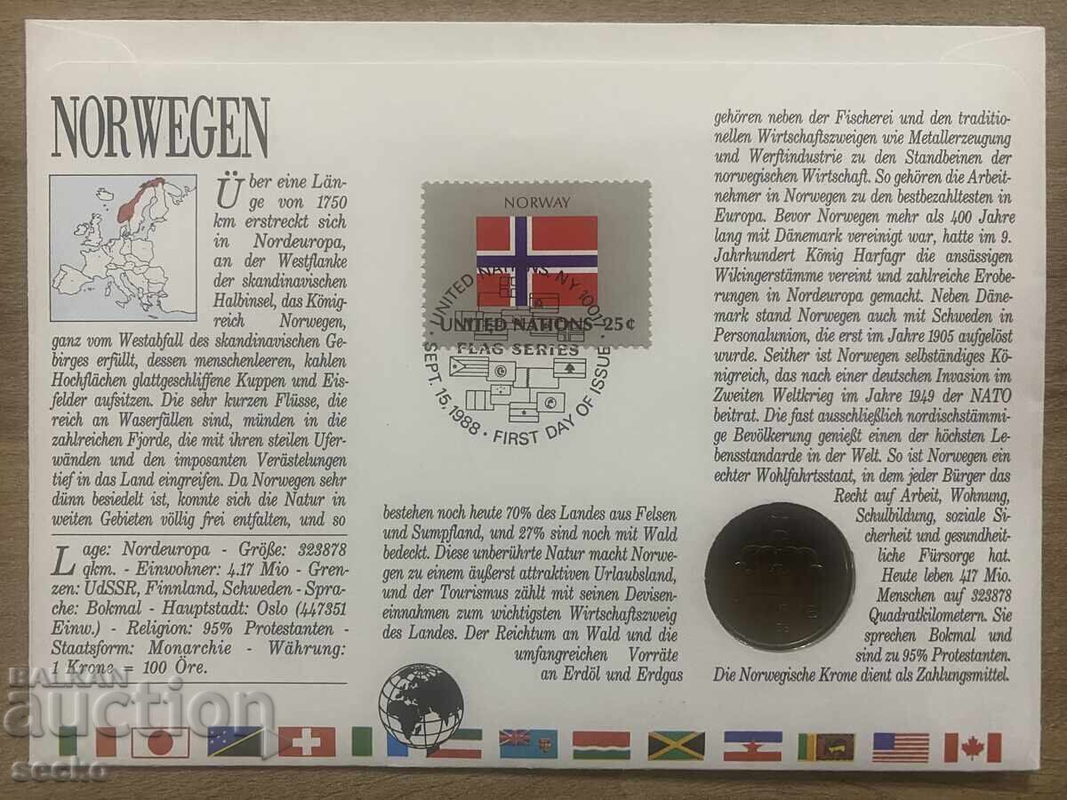 Postal envelope with coin /Numisbrief/ - Norway - 1989 with price 7.00 BGN | € 3.58 Postal envelope with coin /Numisbrief/ - Norway - 1989 with price 7.00 BGN | € 3.58