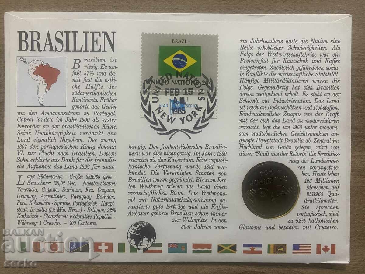 Postal envelope with coin /Numisbrief/ - Brazil - 1985 with price 7.00 BGN | € 3.58 Postal envelope with coin /Numisbrief/ - Brazil - 1985 with price 7.00 BGN | € 3.58