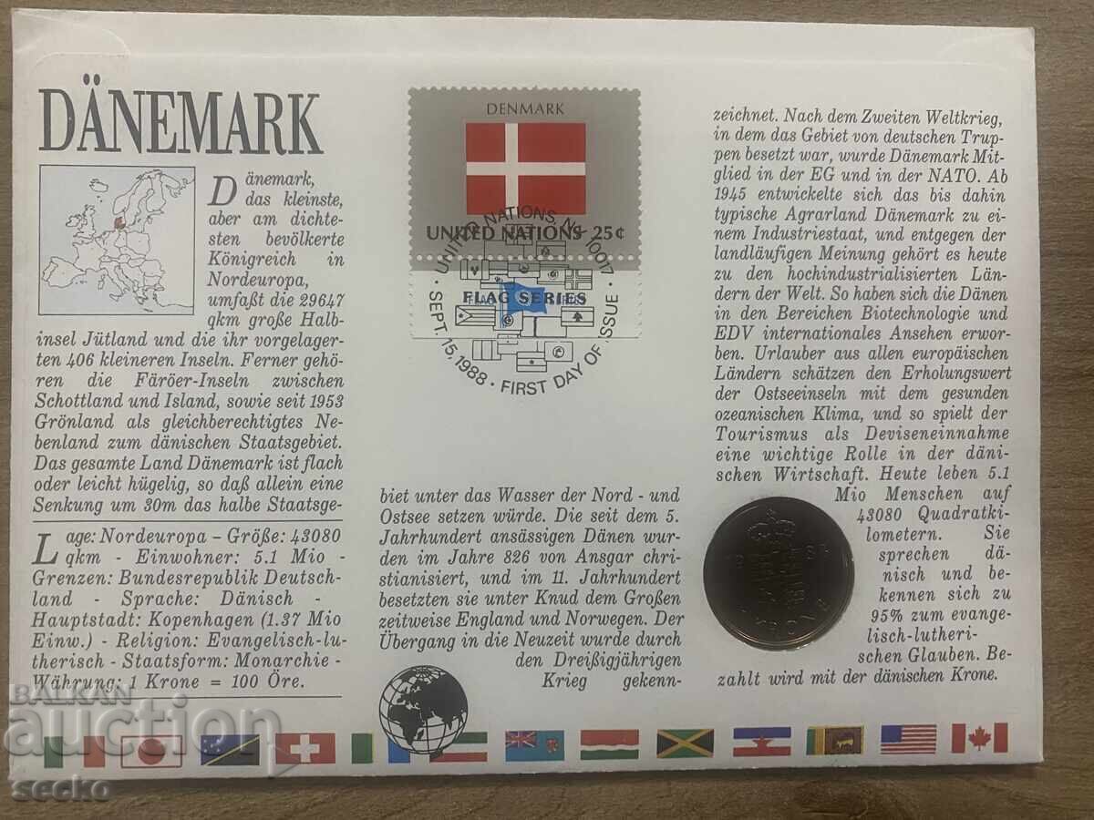 Postal envelope with coin /Numisbrief/ - Denmark - 1988 with price 7.00 BGN | € 3.58 Postal envelope with coin /Numisbrief/ - Denmark - 1988 with price 7.00 BGN | € 3.58
