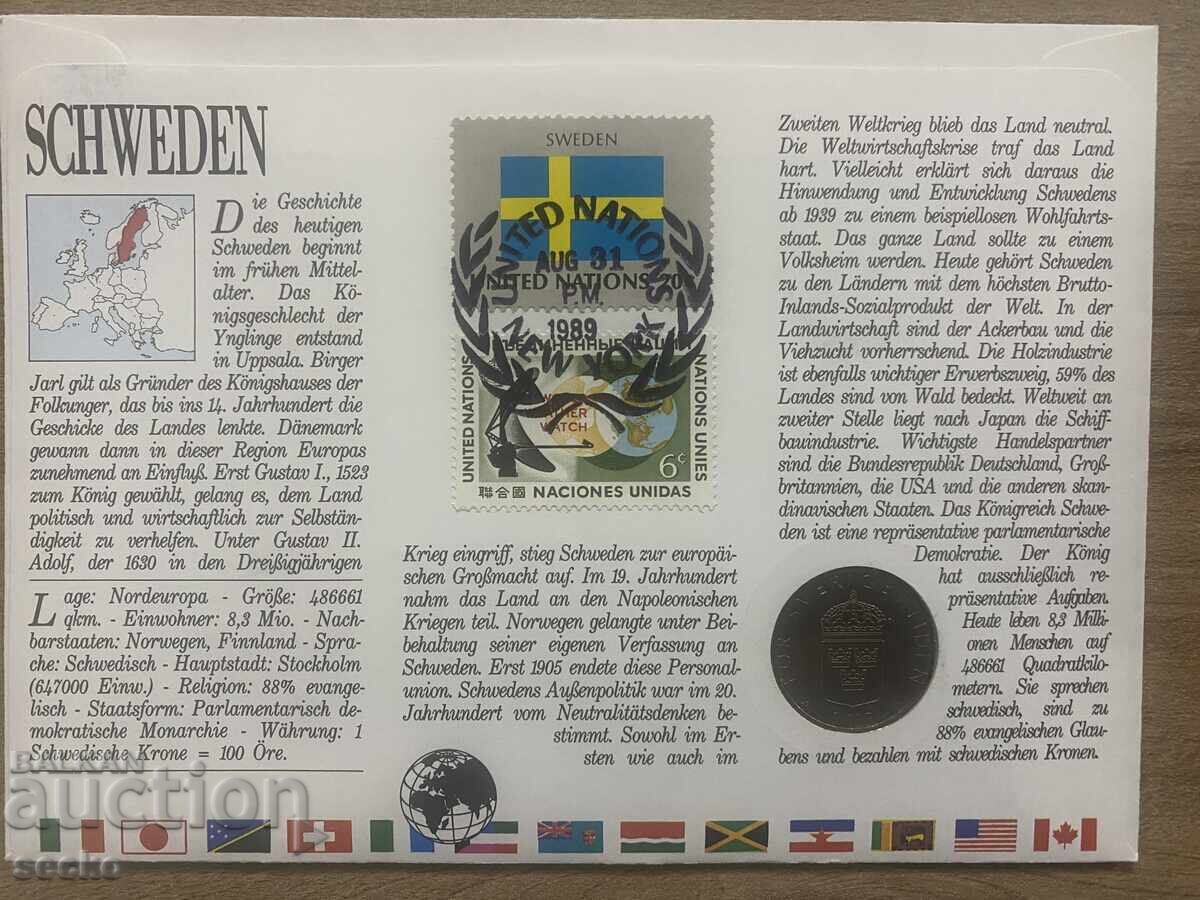 Postal envelope with coin /Numisbrief/ - Sweden - 1989 with price 7.00 BGN | € 3.58 Postal envelope with coin /Numisbrief/ - Sweden - 1989 with price 7.00 BGN | € 3.58