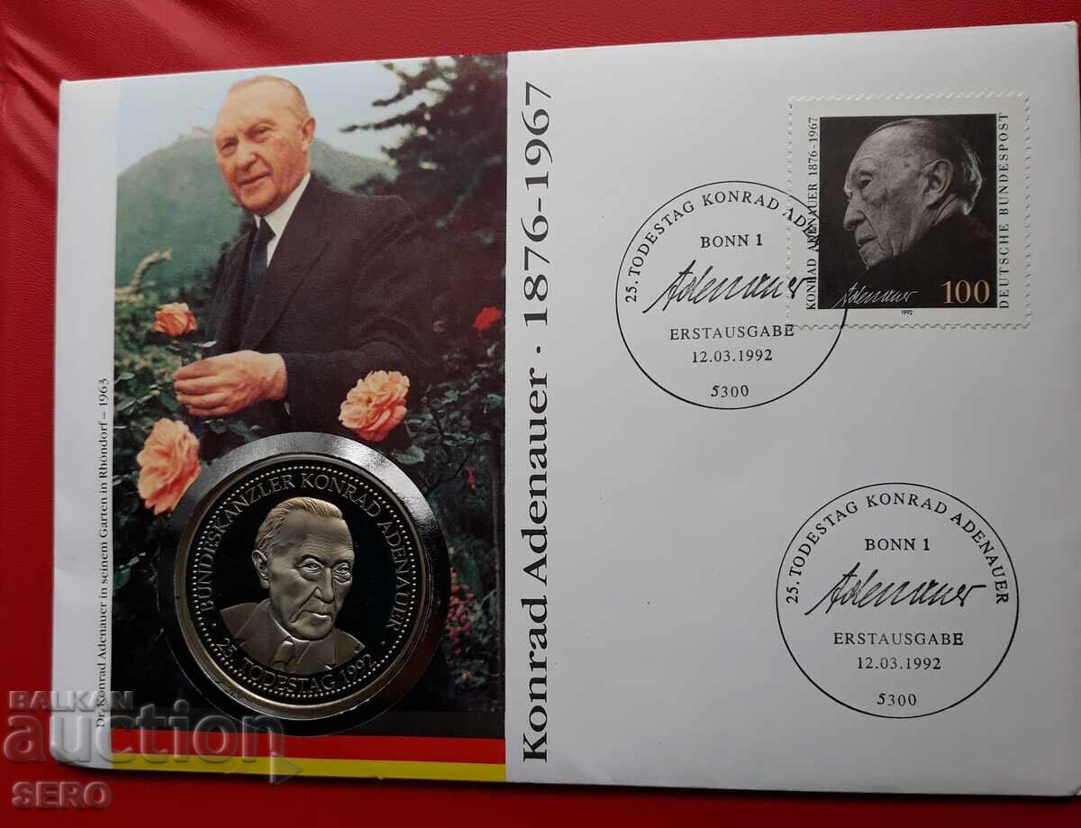 Germany-Adenauer medal and postmark in a beautiful envelope