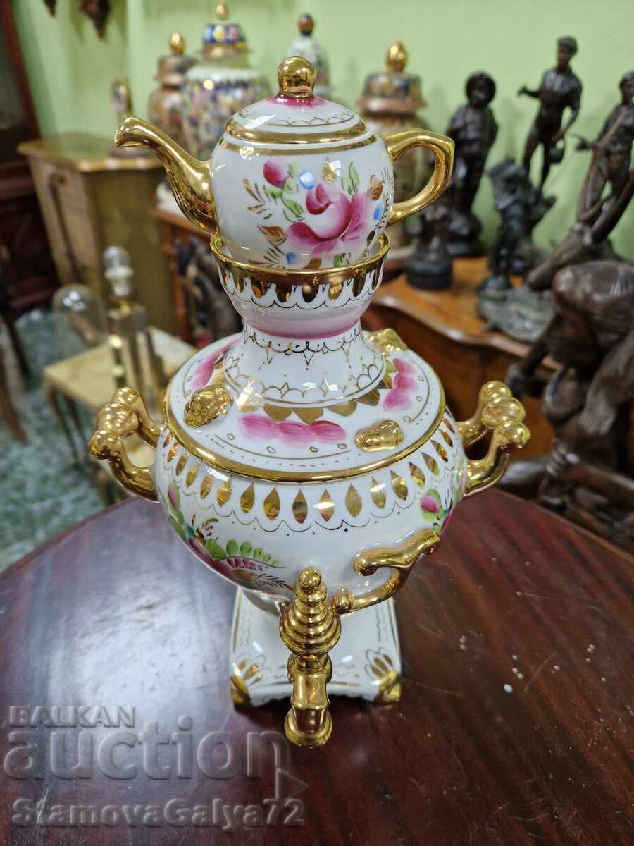 Auction Rare antique Russian porcelain samovar Gzhel Auction Rare antique Russian porcelain samovar Gzhel