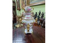 Un samovar antic rar din porțelan rusesc Gzhel