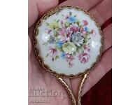 Antique ladies' mirror with porcelain