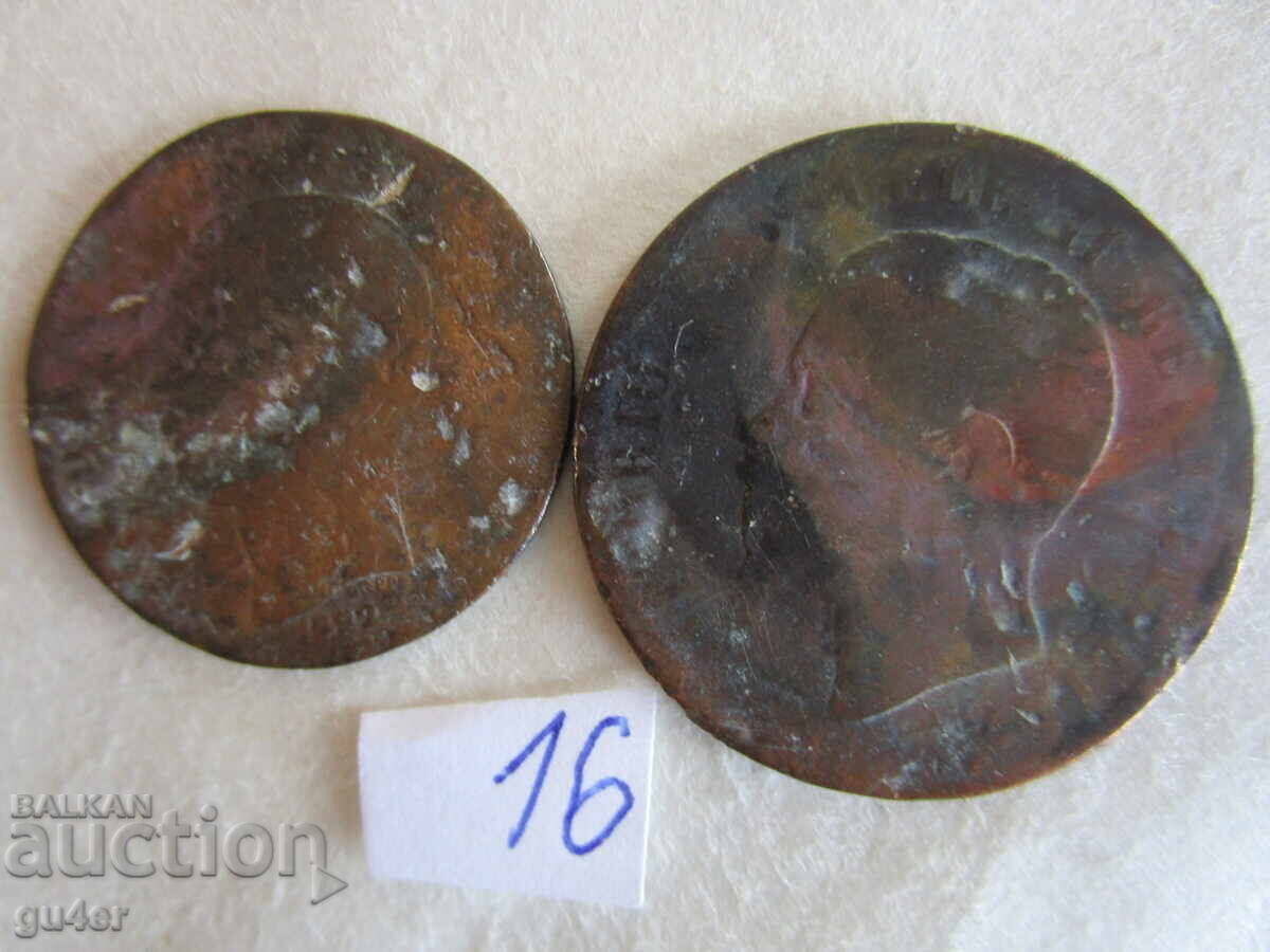 ❌❌Set of 2 rare copper coins 19th century-No.16-ORIGINAL❌❌