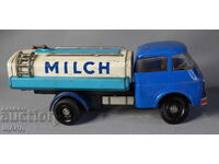 Old German metal toy model of a milk tanker truck