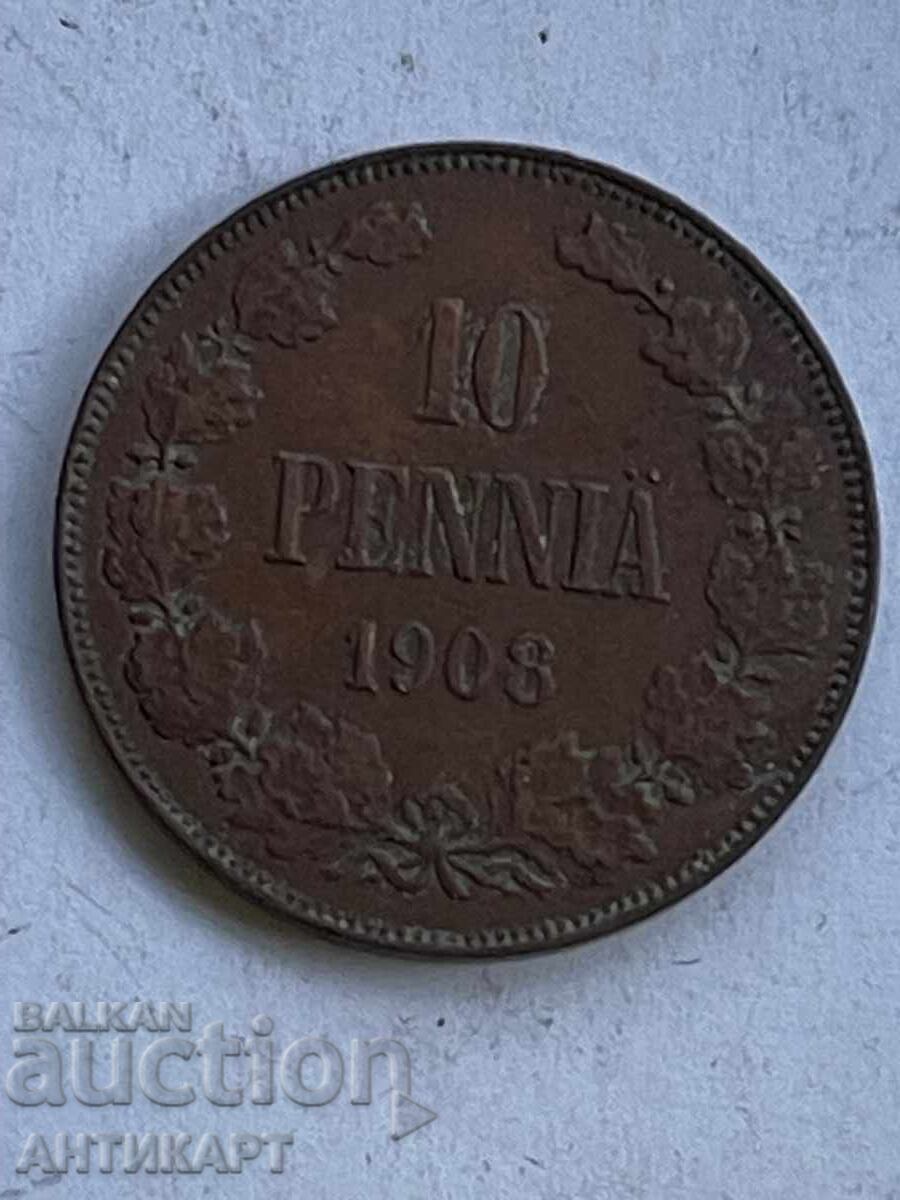 Finland rare copper coin 10 pennia 1908