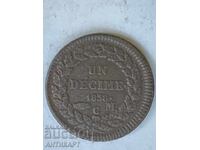 Moneda de bronz Monaco Honore V rară un decime 1838