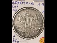 Guatemala 1 Peso 1867 Rafael Carrera rare silver coin