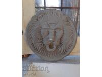 Large old cement rosette for a lion fountain lion head