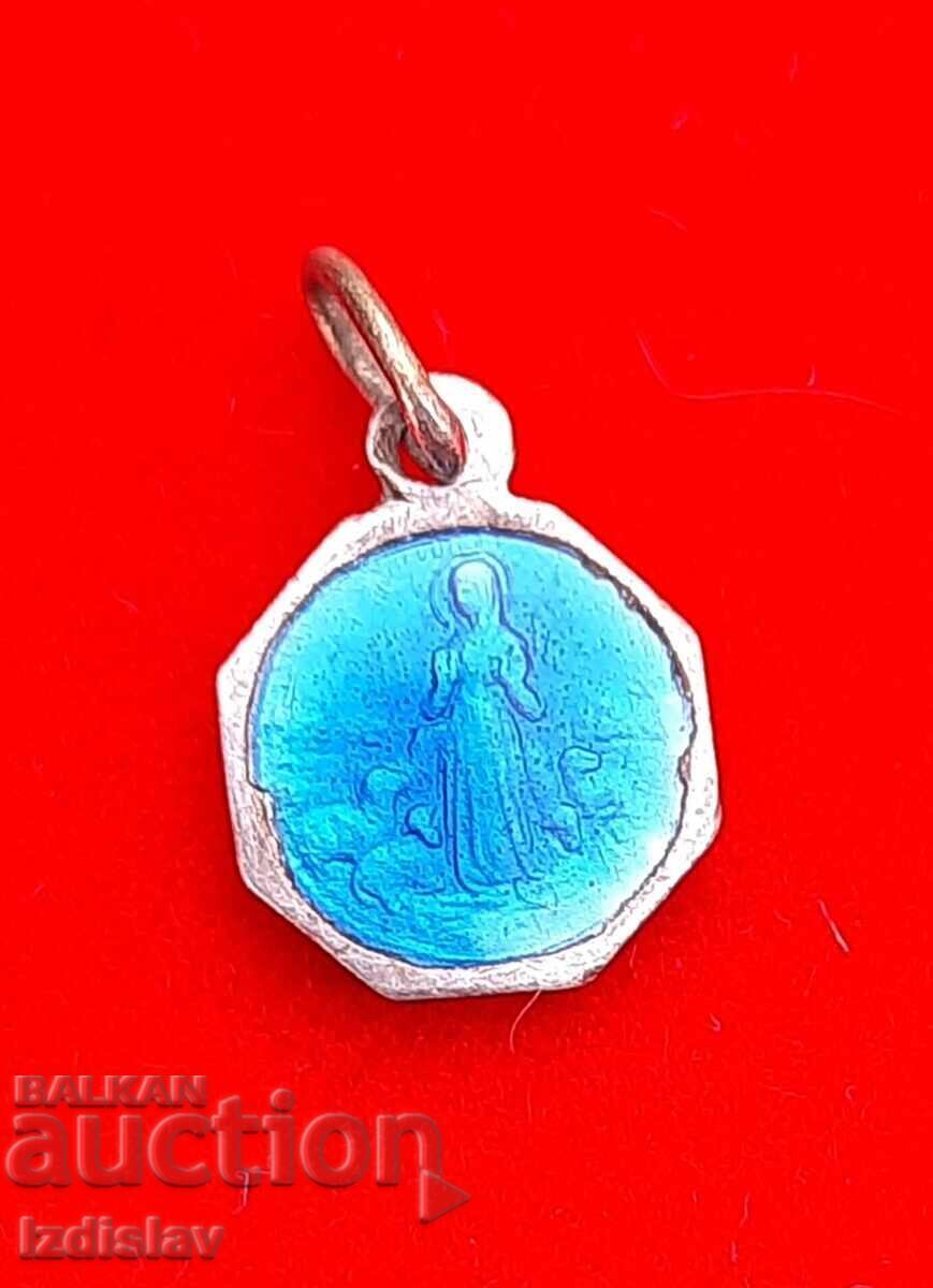 Old double-sided Catholic medallion miniature, blue enamel with price 20.00 BGN | € 10.23