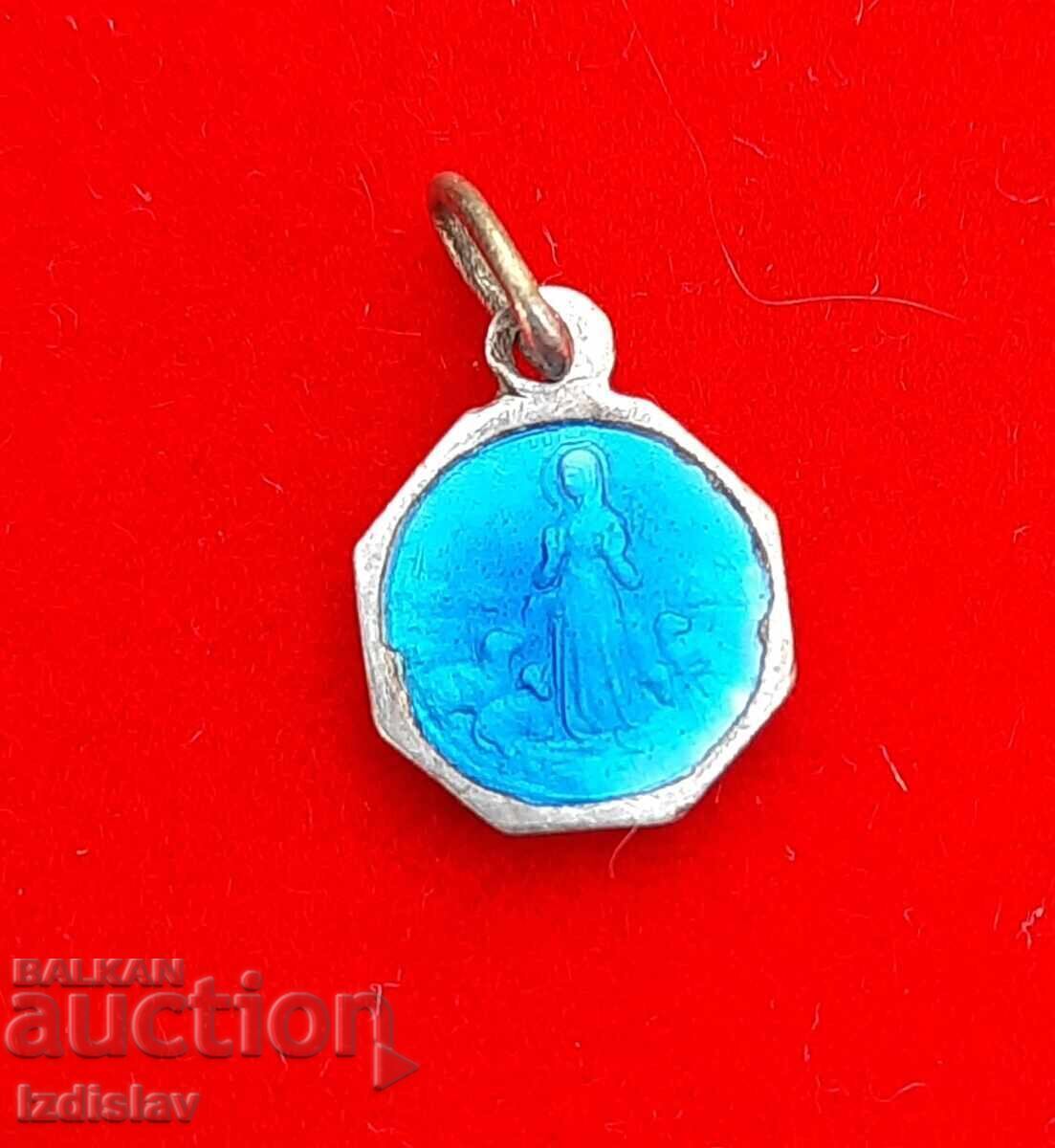 Auction  Old double-sided Catholic medallion miniature, blue enamel