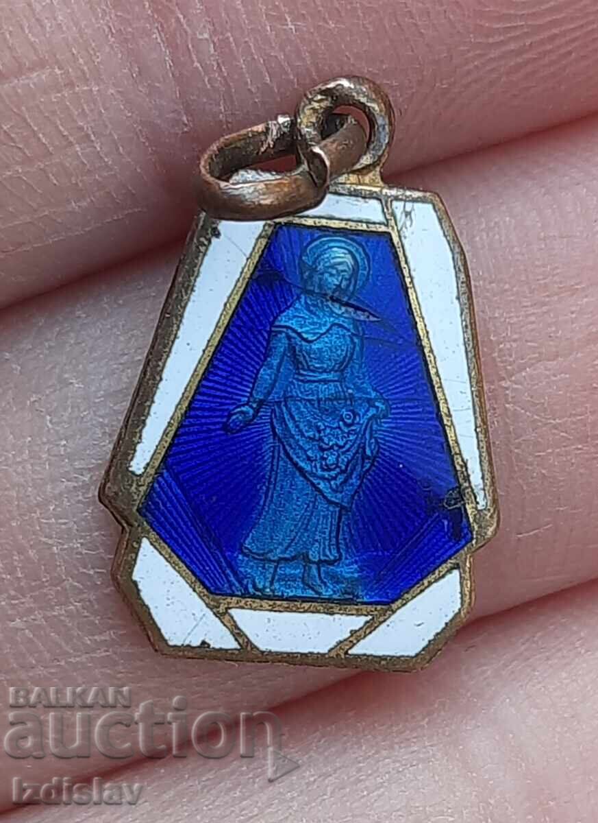 Old Catholic medallion miniature, blue enamel