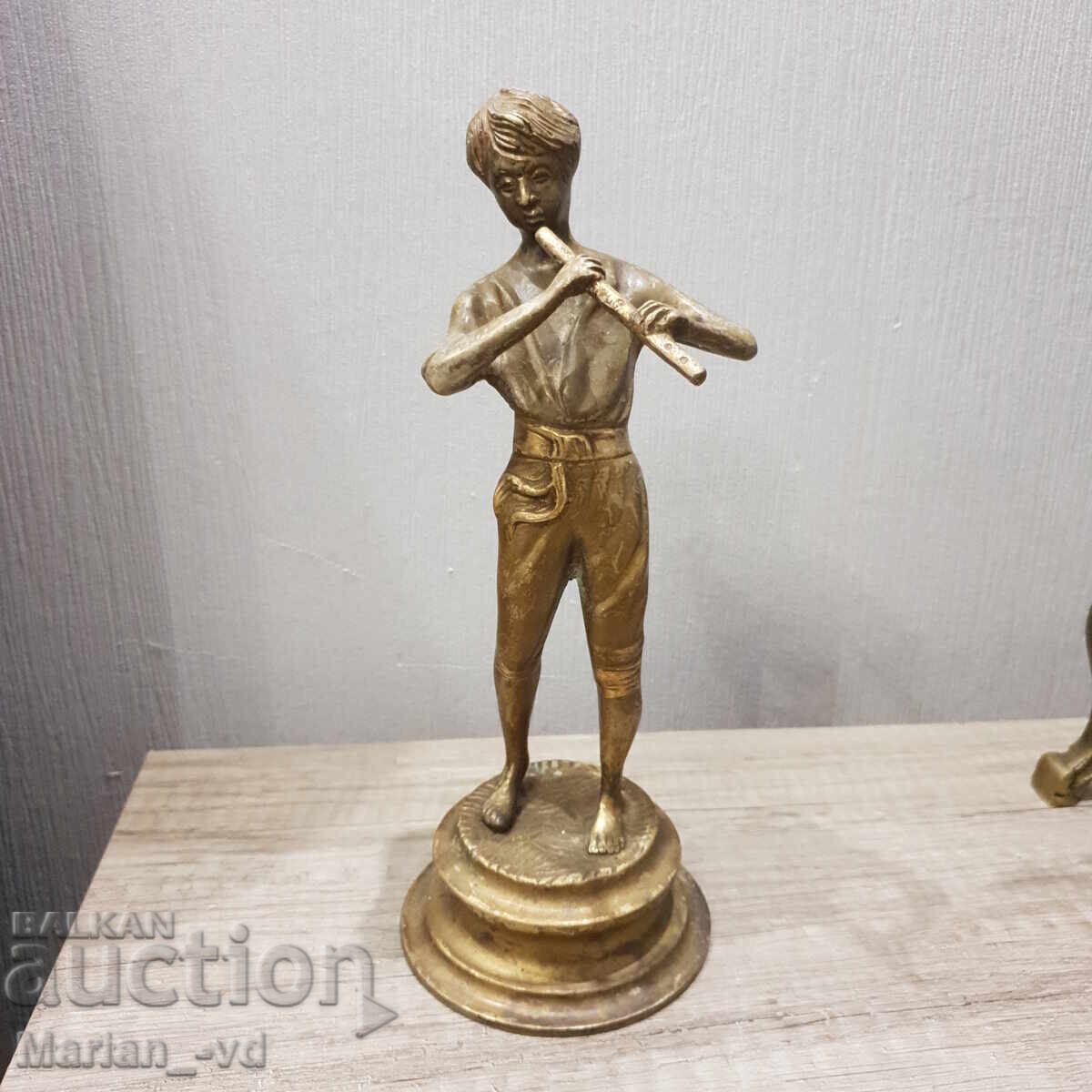 Old brass figure of a boy playing the flute - 7 Old brass figure of a boy playing the flute - 7