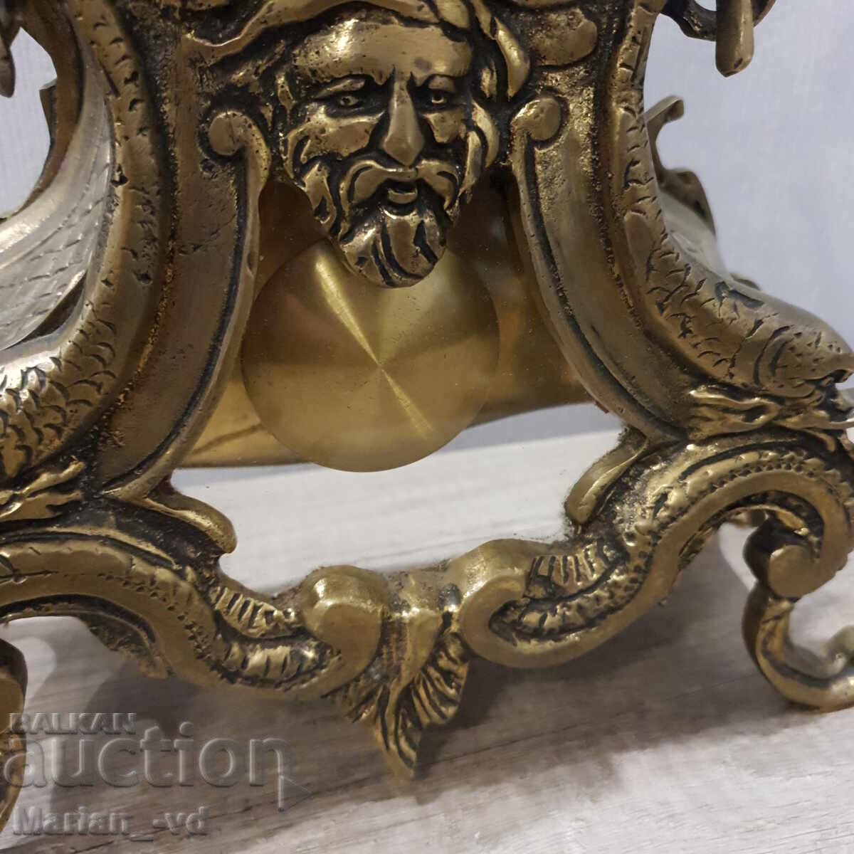 Large brass mantel clock with electronic gong - 7