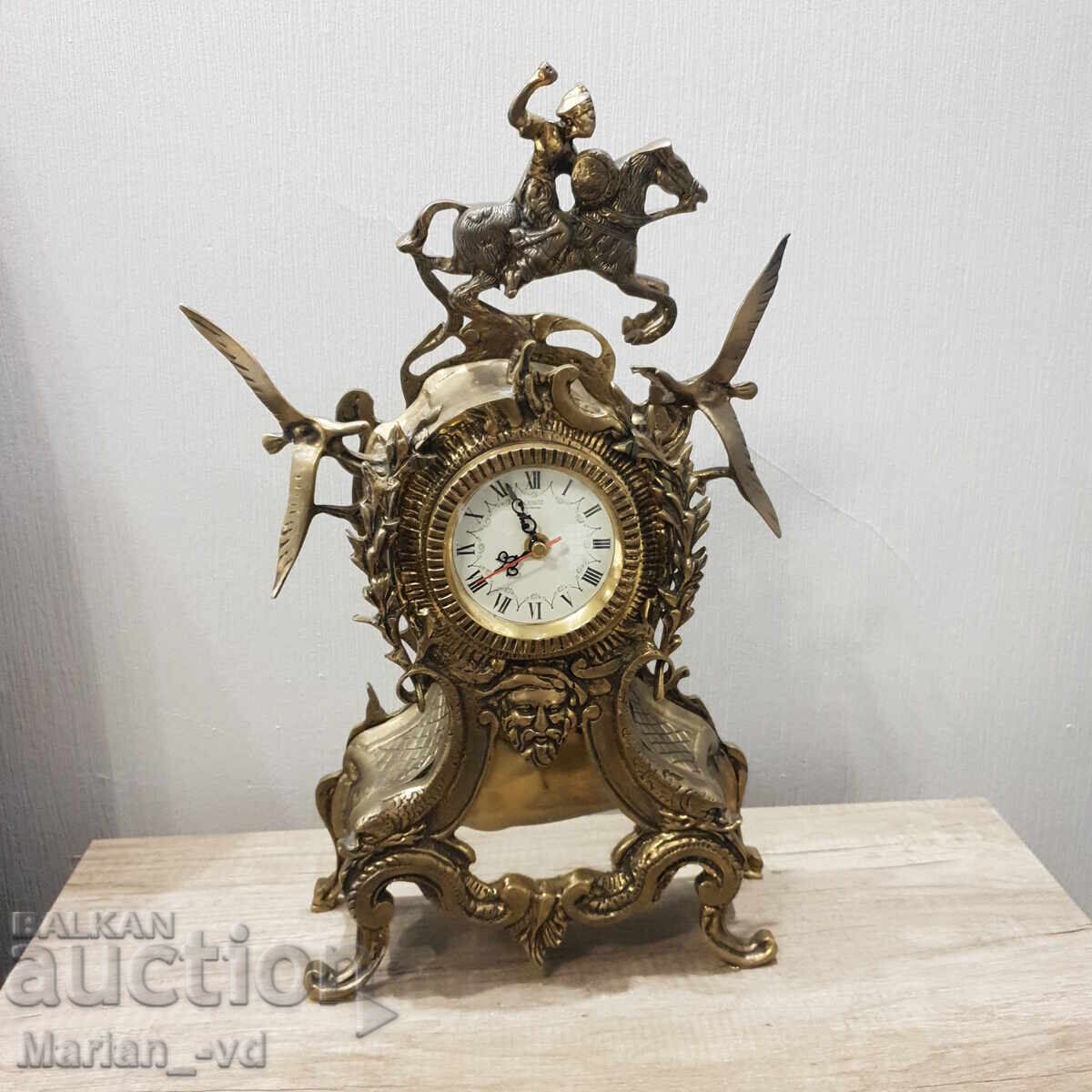 Large brass mantel clock with electronic gong