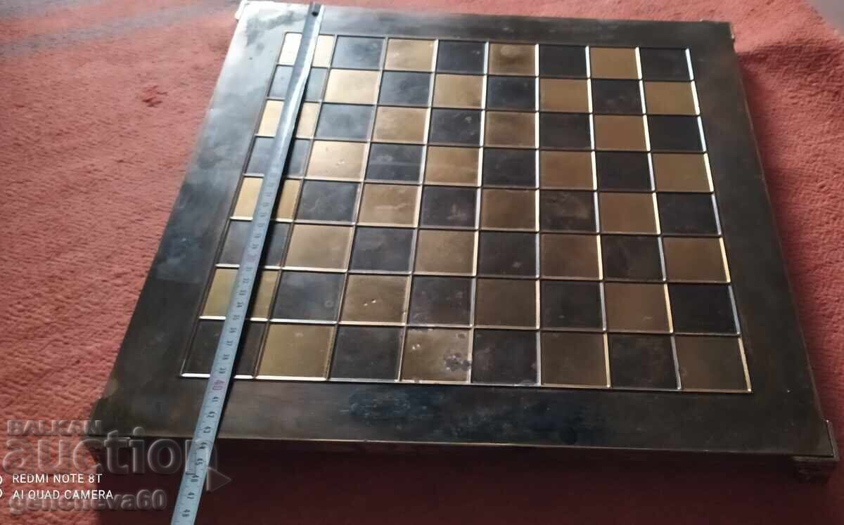 Delivery of Large chess table, honey, brass 44cm. Vintage Delivery of Large chess table, honey, brass 44cm. Vintage