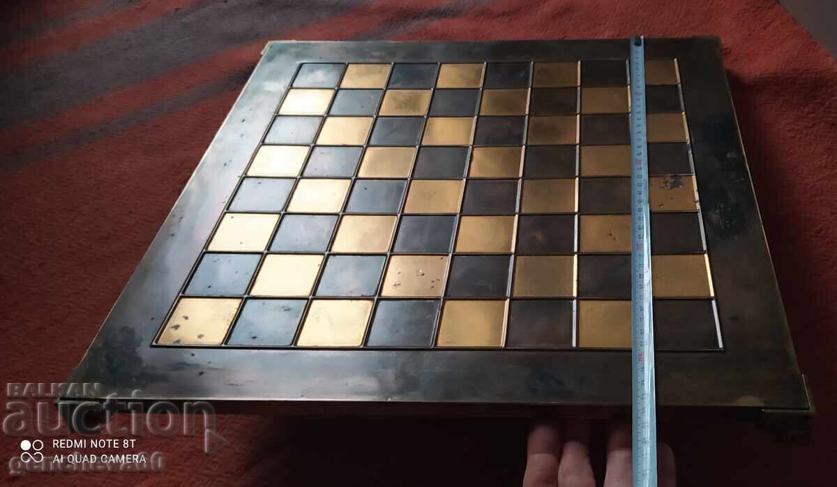 Masă mare de șah, cupru, alamă 44cm. Vintage - 5