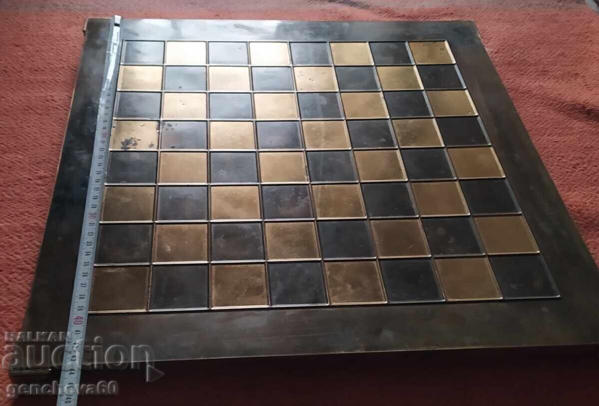 Masă mare de șah, cupru, alamă 44cm. Vintage - 6