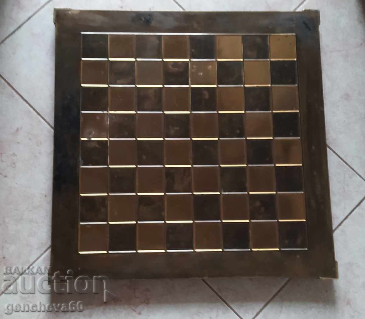 Μεγάλο τραπέζι σκακιού μέλι, ορείχαλκος 44εκ. Vintage - 7