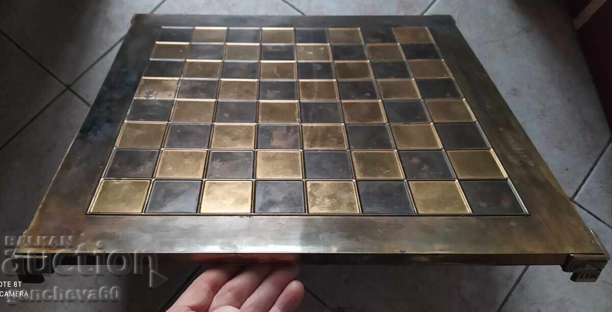 Large chess table, honey, brass 44cm. Vintage Large chess table, honey, brass 44cm. Vintage