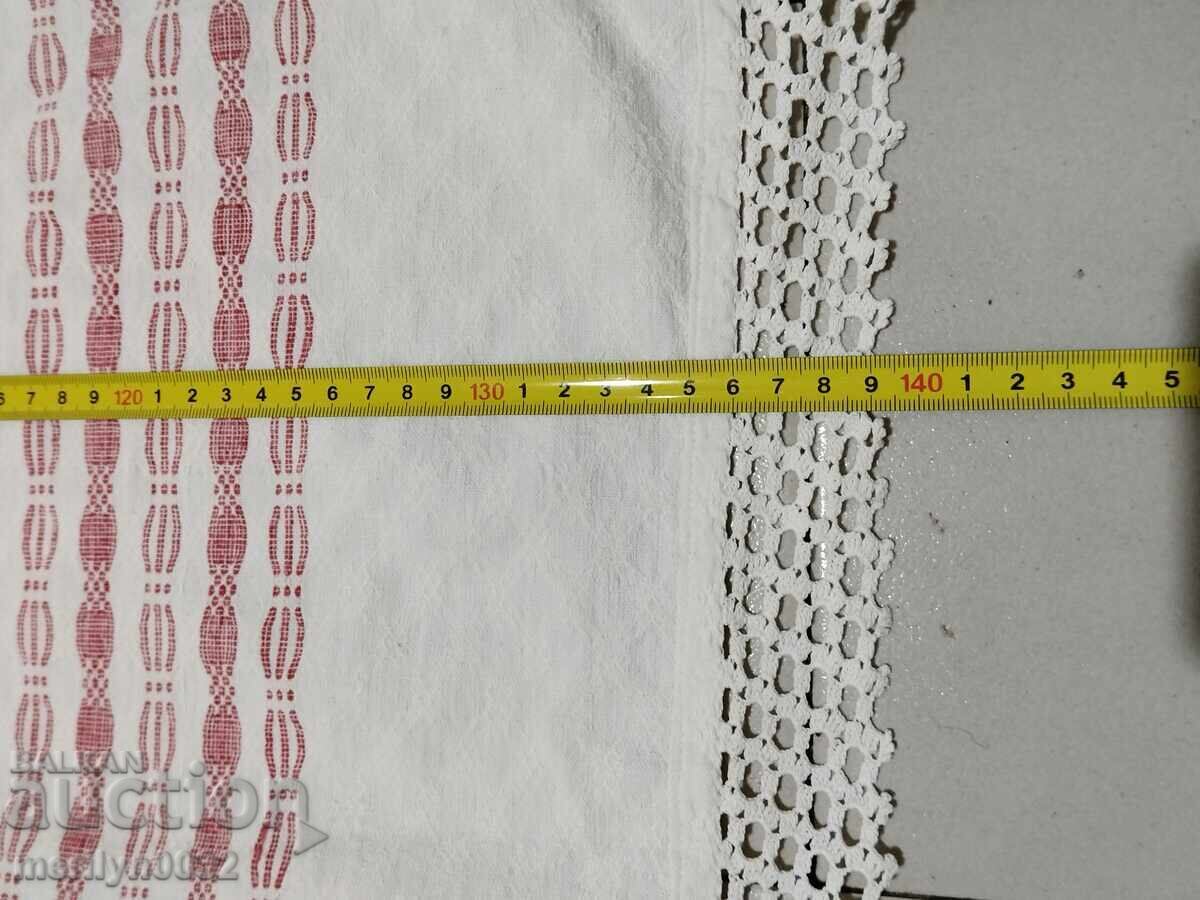 Licitație Cearșaf de pat vintage țesut manual cu bordură de dantelă