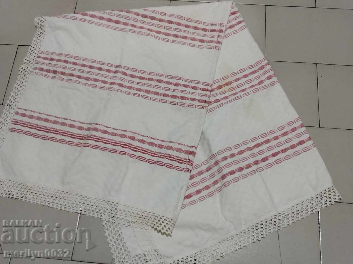 Cearșaf de pat vintage țesut manual cu bordură de dantelă - 5